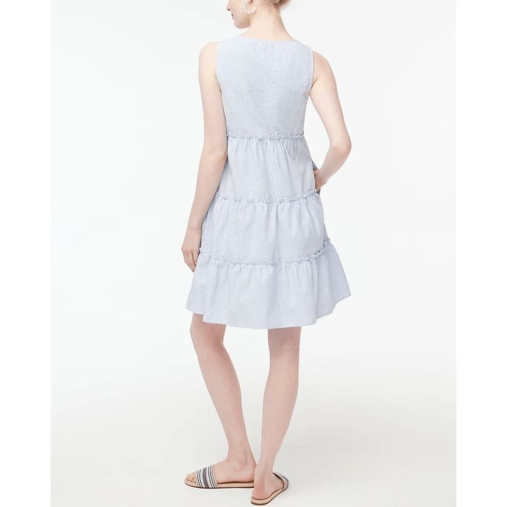 J. Crew Factory Seersucker ruffle mini dress Blue White Size 6 NWT - Picture 2 of 10